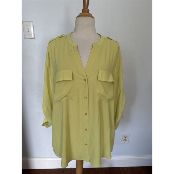 Calvin‎ Klein Womens Rolled Sleeve Collared Button-Up Shirt Blouse L NWT - Picture 1 of 11